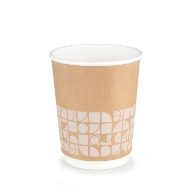 Logo printed biodegradable disposable kraft double wall paper coffee cup with lids