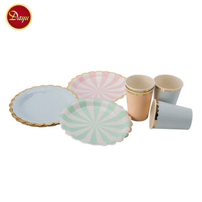 High quality party tableware foil custom printing paper plate dishes cup set