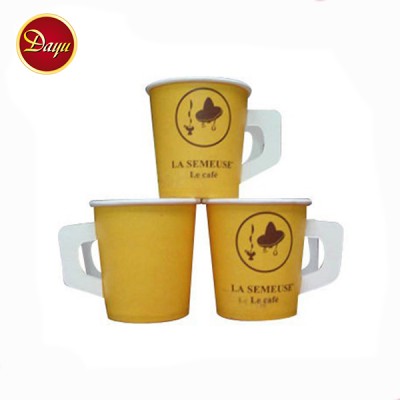 Custom logo daily use disposable hot drink paper cup with handle